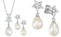Macy's Cultured Freshwater Pearl (7 x 9mm) & Cubic Zirconia Pendant Necklace & Drop Earrings Set in Sterling Silver, Created for Macy's